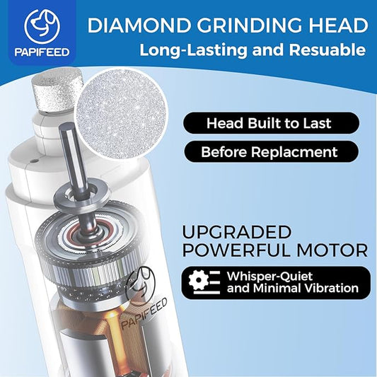 PAPIFFEED Dog Nail Grinder Upgraded with 2 LED Lights, 3-Speed Rechargeable & Quiet - Upgraded Electric Pet Nail Trimmer for Small Medium Large Dogs & Cats, Painless Paws Grooming Tool - White