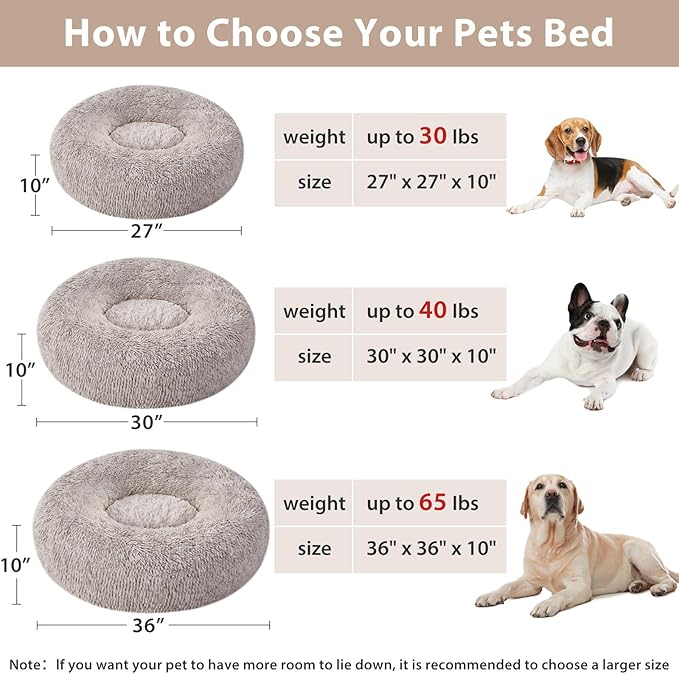 WNPETHOME Calming Dog Beds for Large Dogs, Anti-Anxiety Donut Large pet Bed, Fluffy Faux Fur Plush Dog Bed，Warming Cozy Soft Round Lagre Pet Beds for Jumbo Dogs, Cat Cuddler Cushion Pad