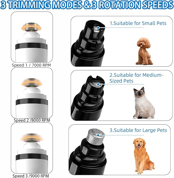 2025 Upgraded Silent Groom Pro Nail Grinder,3-Speed Dog Nail Trimmer with 2 Replacement Grinding Heads,Pet Paws Grooming Smoothing Tool for Cats and Dogs