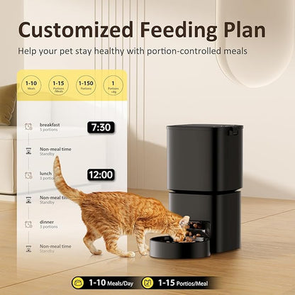 DUDUPET Automatic Cat Feeder, 5G WiFi APP Control Automatic Pet Feeder, 5L Cat Dry Food Dispenser with Remote Feeding,10 Meals Programmable 1-15 Portion Control Auto Dog Feeders for Cats,Puppy