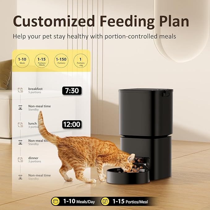 DUDUPET Automatic Cat Feeder 5G WiFi, Automatic Pet Feeder with APP Remote Control, 5L Cat Dry Food Dispenser Dual Power,10 Meals Programmable 1-15 Portion Control Auto Dog Feeders for Cats,Puppy