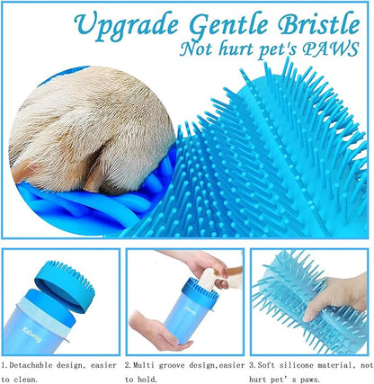 Dog Paw Cleaner for Meduim Small Breed Dogs with 3Pcs Absorbent Towels & Graspable Dog Bath Brush (Blue, Medium)