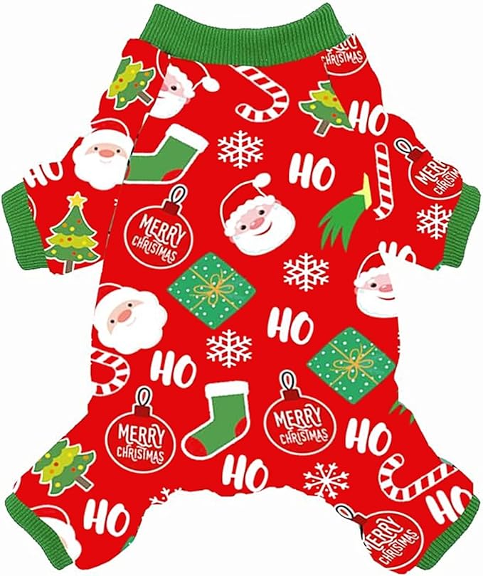 Dog Christmas Pajamas for Small Dogs Father Christmas Trees Puppy Onesies Pjs Stretchy Dog Clothes Pet Jumpsuits 4 Leg Jammie