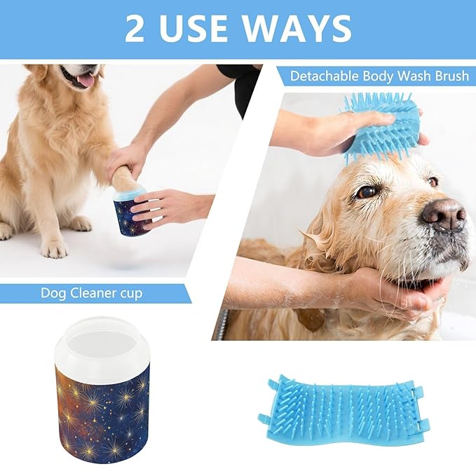 Dog Paw Cleaner Cups for Dogs Pets Foot Washer Paw Scrubber for Medium Small Dogs Cats Cleaning Cup Mysterious Starry Sky