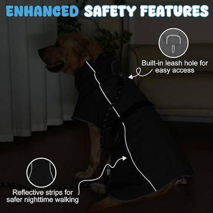 Dog Raincoat, Waterproof Dog Coat with Reflective Straps, Leash Hole & Polar Fleece Lining, Winter Snow Rain Coat for Small, Medium & Large Dogs, Warm, Windproof Vest Jackets