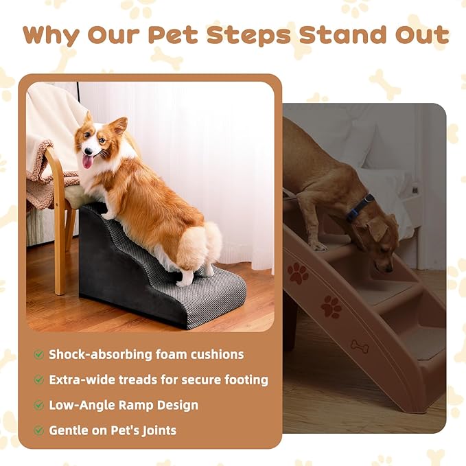 Dog Stairs for Small Dogs and Cats, 16" H 3 Steps Pet Steps Ramp for High Bed, Couch, Sofa, Waterproof Pet Stairs with Removable Washable Cover, Non-Slip Bottom, Dark Gray