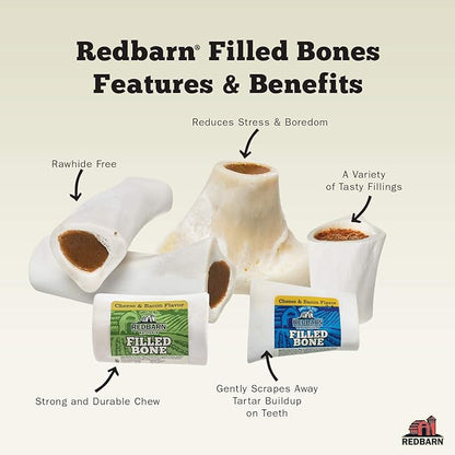 Redbarn Pet Products Filled Dog Bones Peanut Butter, Cheese N' Bacon, Beef, Natural Long-Lasting Dental Treats; Suitable for Aggressive Chewers.