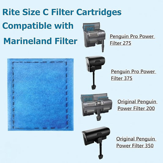 8 Pack Rite Size C Aquarium Filter Cartridges Compatible with Marineland Penguin PRO Power Filters 275/375 & Original Penguin Power Filters 200/350, EZ Change #3 Replacement Filter Cartridges