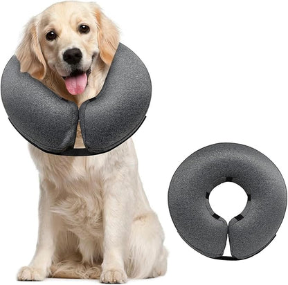MIDOG Dog Cone - Inflatable Soft Donut Collar Alternative for Dogs After Surgery, Protective Recovery Collar Prevents Licking, Comfortable E-Collar Alternative for Small Medium Large Dogs (Gray, L+)