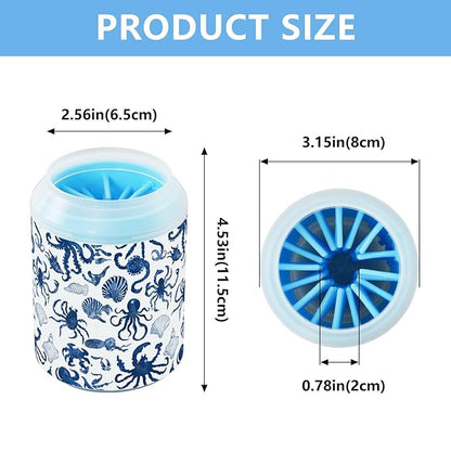 Dog Paw Cleaner Cups for Dogs Pets Foot Washer Paw Scrubber for Medium Small Cats Dogs Cleaning Cup Octopuses Crabs and Seashells Blue