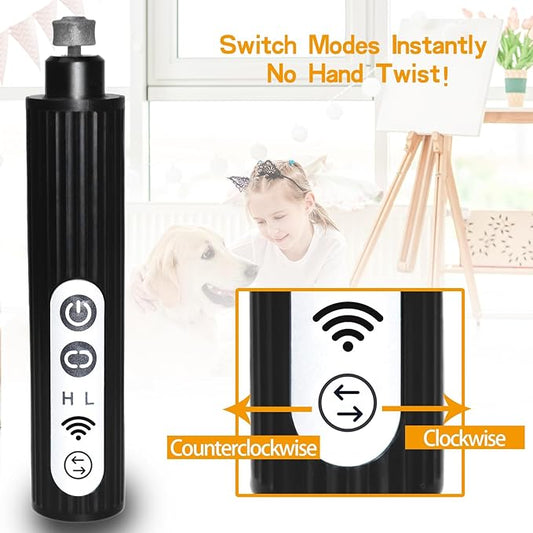 Dog Nail Grinder with 6 LED Lights, One-Touch Reverse, 2-Speed Professional, Super Quiet and Low Vibration Electric Pet Nail Trimmer for Painless Grooming Large, Medium, Small Dogs and Cats (Black)