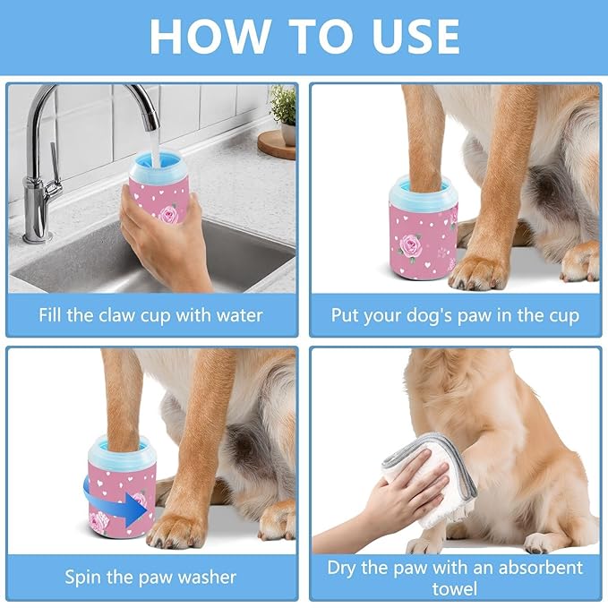 Dog Paw Cleaner Mudbuster Dog Foot Washer for Small Medium Large Dogs Cats Premium Pet Supplies Pink Valentine Heart Roses Bows