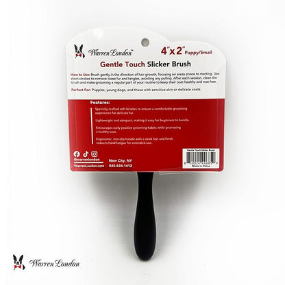 Warren London Gentle Touch Slicker Brush for Puppies & Small Dogs – 4" x 2" Soft Pin Grooming Brush – Tangle Remover for Sensitive Skin – Compact, Lightweight & Easy to Use