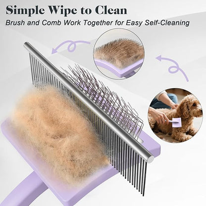 2PCS Slicker Brush for Dogs & Pet Comb,Professional Dog Grooming Brush (Goldendoodles,Poodles,Labradoodles) with Extra Long Pins to Effectively Remove Tangles, Knots and Mats (Light Purple, Large)