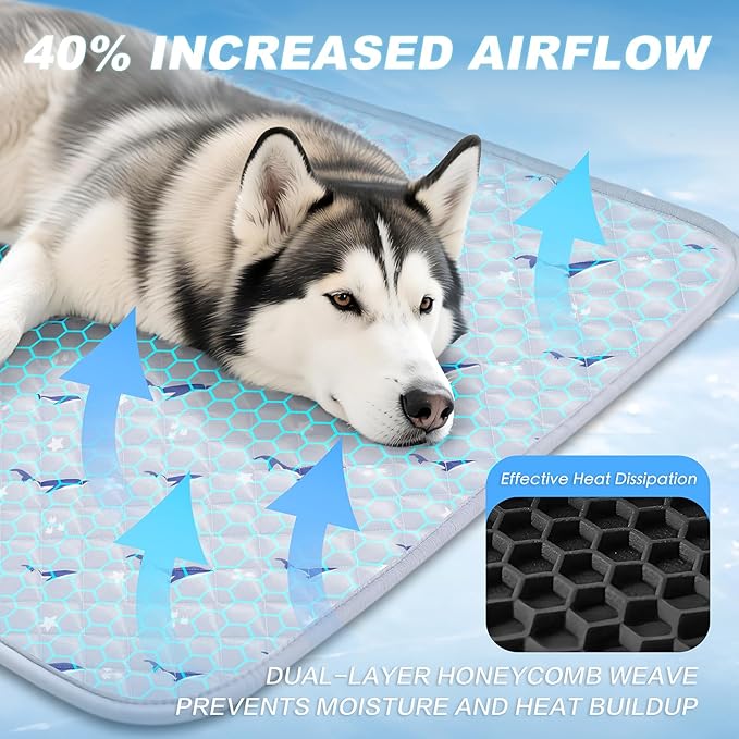 Dog Cooling Mat, Cooling Mat for Dogs, Breathable Dog Bed with Non-Slip Design, Portable & Washable Pet Pad for Indoor, Outdoor, Crate, Summer Cat Bed, Cool Pet Pad, Gel-Free, 39"x58"