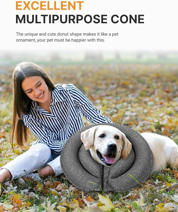 MIDOG Dog Cone Collar for Large Medium Dogs, Soft Inflatable Dog Cone Alternative After Surgery, Adjustable Protective Recovery Cone - Patented Alternative E Collar Does Not Block Vision (Gray,XS)