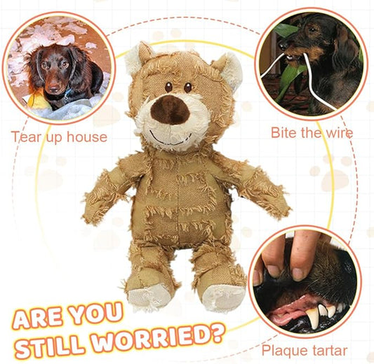 Dog Toys for Aggressive Chewers,Indestructible Robust Bear Toy, Durable Squeaky Toys for Heavy Chewers, Interactive Dog Toy Unbreakable Stuffed Plush for Small, Medium Sized Dogs (Brown, Small)