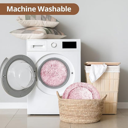 JOLLYVOGUE Small Dog & Cat Beds for Indoor Cats, Donut Cuddler Warming Soft Dog Beds with Anti-Slip Bottom, Round Calming Fluffy Plush Faux Fur Cushion Bed for Large Dogs (36", Smoke Pink)