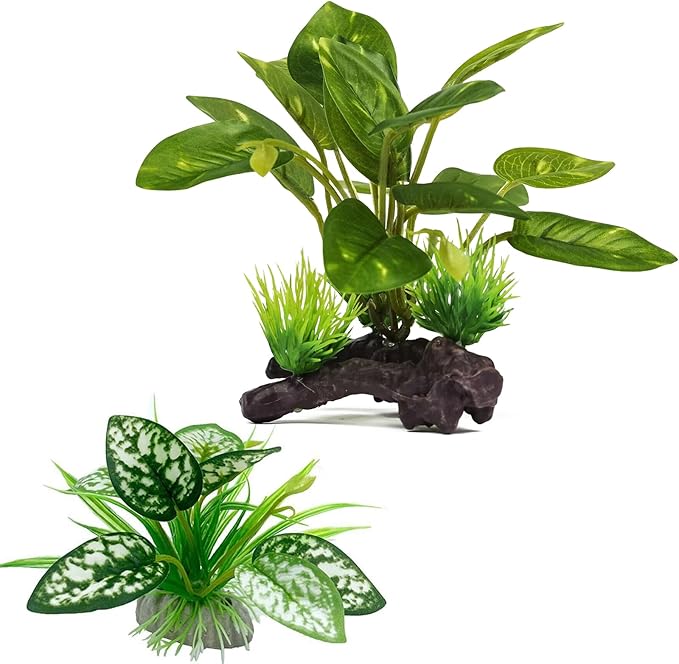 Moonorange Reptile Artificial Plants, Terrarium Plants Decorations Supplies, Aquarium Fish Tank Plant, Amphibian Habitat Hideout Tank Accessories (M Set-2pcs/E)
