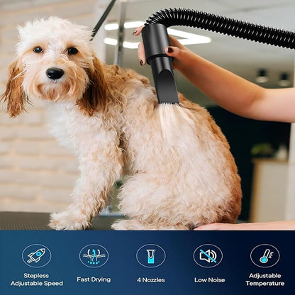 Dog Dryer, 5.2HP/ 3800W Pet Grooming High Velocity Force Blower with 4 Nozzles, Adjustable Speed and Temperature Dog Hair Dryers for Grooming