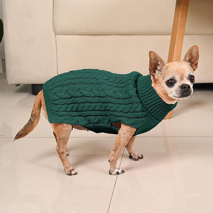 2 Pack Dog Sweaters for Small Dogs Turtleneck Pullover Cable Knit Puppy Stretch Clothes Chihuahua Yorkie Pomeranian Toy Poodle Boy Girl Pets Winter Doggie Clothes (S, Red & Green)
