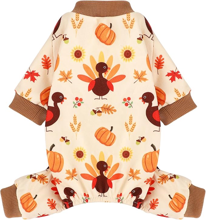 Dog Thanksgiving Outfit Turkey Pumpkin Dog Pajamas Doggie Pjs Pet Jumpsuit Puppy Thanksgiving Clothes Costume Fall Winter Doggy Clothes for Small Dogs Boy Girl, Cat Onesies, Turkey, XS
