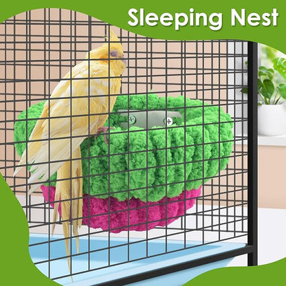 KATUMO Bird Nest, Small Parrot Breeding Bed for Budgie, Parakeet, Cockatiel, Conure, Lovebird, Canary, Finch Birds (Green/Rose, Large)