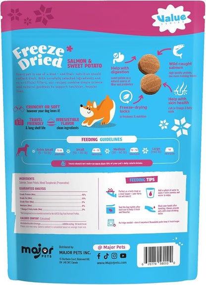 MAJOR PETS Freeze Dried Wild-Caught Salmon&Sweet Potato Dog Treats,Single Protein,All Natural,Rich in Omega-3,Healthy Training Treats or Meal Topper for All Dogs-2.5 Ounce (Pack of 1)