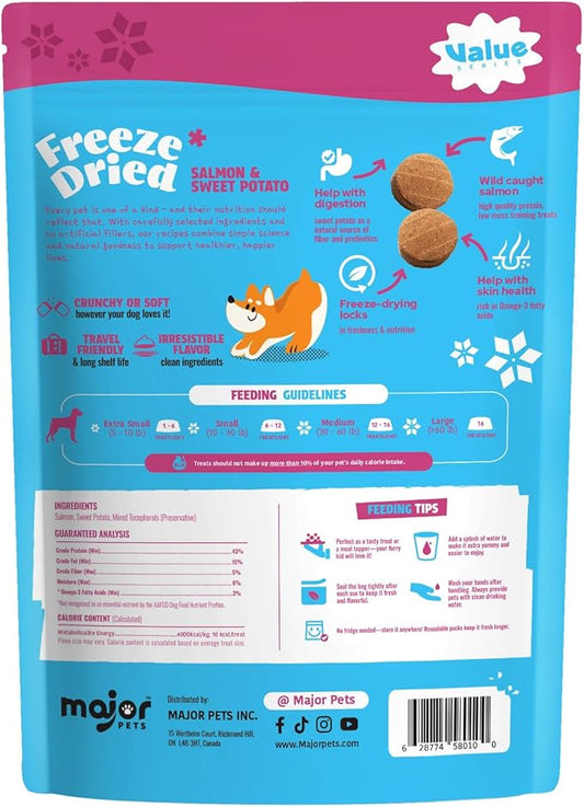MAJOR PETS Freeze Dried Wild-Caught Salmon&Sweet Potato Dog Treats,Single Protein,All Natural,Rich in Omega-3,Healthy Training Treats or Meal Topper for All Dogs-2.5 Ounce (Pack of 1)