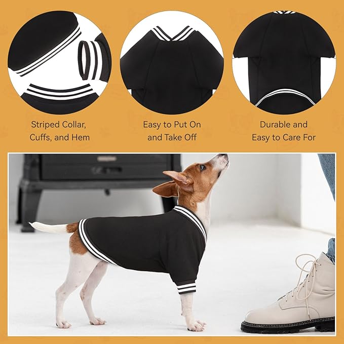 Dog Sweaters for Large Dogs, Brushed Fleece Dog Sweater Baseball Jacket Large Pet Sweater Clothes Soft Warm Boy Girl Pet(Black-L)