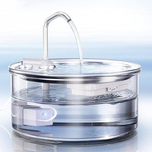 Tomxcute Glass Cat Water Fountain - 108oz/3.2L Ultra-Quiet Cat Fountain for Drinking, Elegant Easy to Clean Glass Pet Water Fountain for Cats, Small Dogs, Multiple Pets, Model Number P11G1