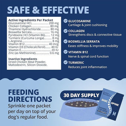 Under the Weather Disc & Spine Health Powder for Dogs | Spinal Disc Support | Vet Formulated Dog Joint Supplement for Long-Backed Breeds | IVDD Dog Supplies | Chicken Flavor Packets - 30 Day Supply M