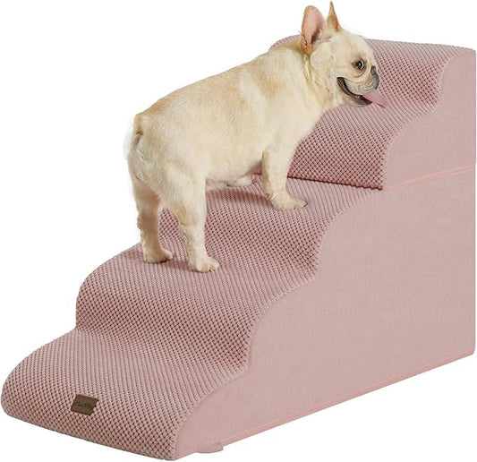 Made4Pets Dog Stairs Ramp for High Bed 22.8" H, 5-Step Pet Stairs for Bed Couch Sofa Climbing, 35D Foam Pet Steps for Small Dogs and Cats, Non-Slip Bottom Dog Steps, Pink