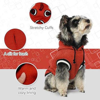 FUAMEY Dog Hoodie Winter Fleece Sweater - Pet Warm Sweatshirt Pullover With Pocket, Leash Hole - Christmas Outfit for Small Medium Large Dogs - Red S