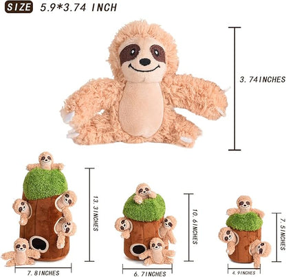 Interactive Squeaky Dog Toys Plush Sloth Dog Toy, Stuffing Woodland Friends Burrow, Dog Toys for Small Medium Large Dogs, Squeaky Plush Dog Toy (Medium)