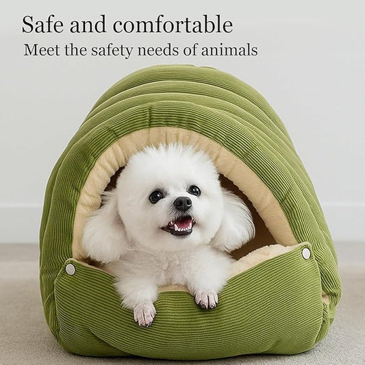 Cozy Monster Cat Bed, Soft and Warm Cats House Tent Bed, Pet Cave for Indoor Cats, Removable Cushioned Interior, Ideal for Cats, Kittens & Small Dogs (Beige, M)