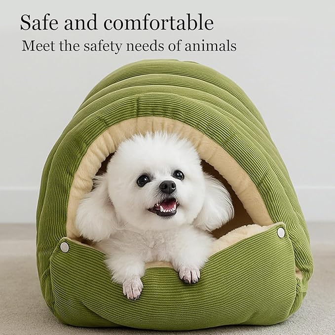 Cozy Monster Cat Bed, Soft and Warm Cats House Tent Bed, Pet Cave for Indoor Cats, Removable Cushioned Interior, Ideal for Cats, Kittens & Small Dogs (Green, S)