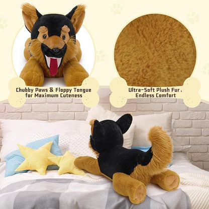 MaoGoLan 28 inches Large German Shepherd Stuffed Animal,Realistic and Fluffy Dog Plush Hugging Pillow,Adorable Puppy Plushie Gift for German Shepherd Lover