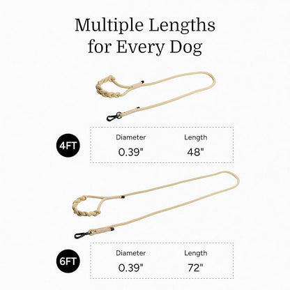 2025 New Edition, Fei & Eve Hand-Braided Dog Leash, 6FT | SP Cotton Material | Heavy Duty Training | Comfort Grip Handle for Small/Medium/Large Dogs, Champagne