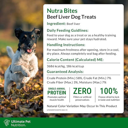 ULTIMATE PET NUTRITION Nutra Bites Freeze Dried Raw Single Ingredient Training Treats Food Topper for Dogs, 4 Ounces, Beef Liver