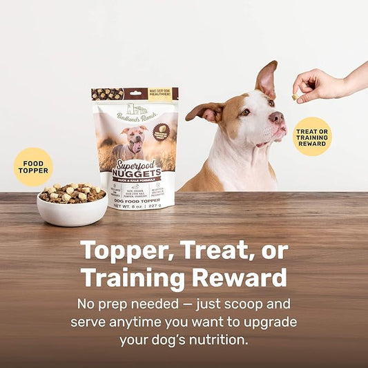 BADLANDS RANCH Superfood Nuggets – Freeze-Dried Raw Dog Treat & Food Topper, Nutrient-Dense Duck & Kale Formula, High Protein, No Artificial Additives, 8oz Bag
