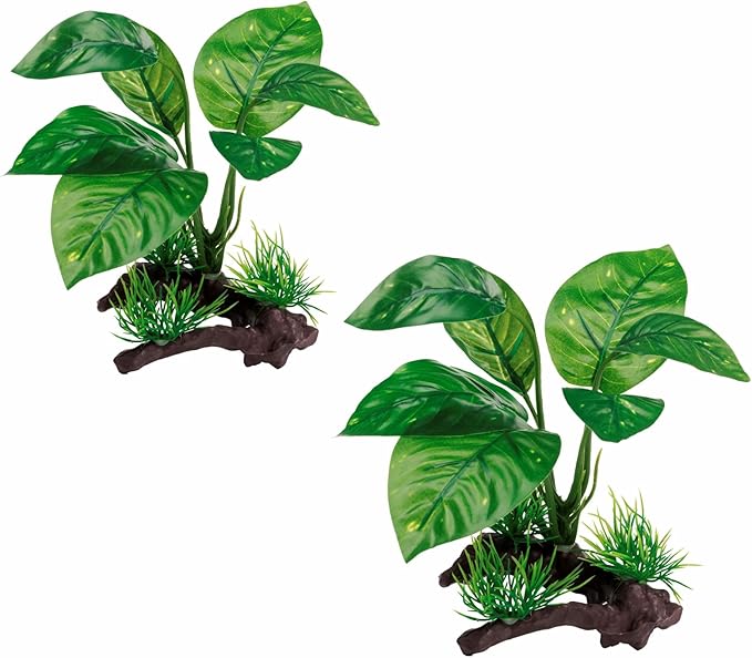 Moonorange Reptile Artificial Plants, Terrarium Plants Decorations Supplies, Aquarium Fish Tank Plant, Amphibian Habitat Hideout Tank Accessories (M Set-2pcs/F)