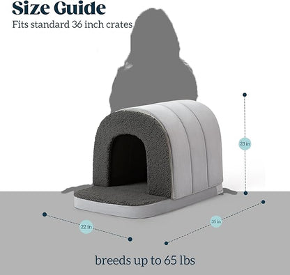 Orthopedic Dog Bed House - Dog House Indoor with Egg-Crate Foam - Tent Bed with Waterproof Lining & Nonskid Bottom, Ideal for Large Breeds & Fits 36-Inch Crate - 35"x22", Charcoal