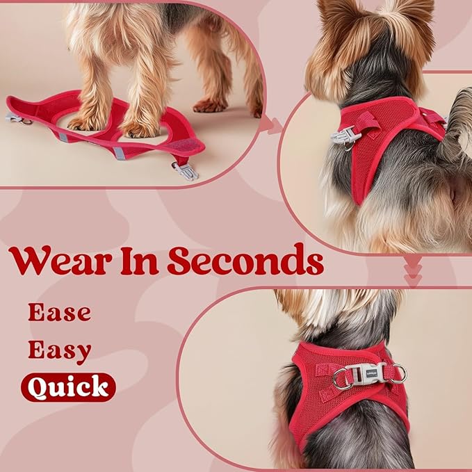 rabbitgoo Small Dog Harness, Step-in Soft Mesh Puppy Vest with Safety Buckle, Breathable Reflective Pet Harness for Extra Small Dogs, Red XXS