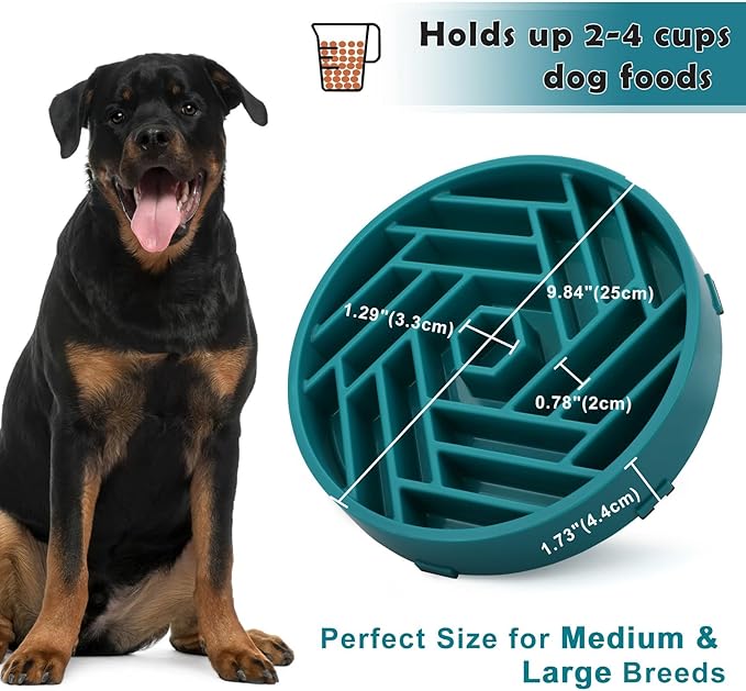 TOBYTO Slow Feeder Dog Bowls Large Medium Breed,Anti-Choking Slow Eating Dog Food Bowl,Non Slip Pet Slower Food Feeding Bowls Large Puzzle Slow Feeder Bloat Stop Maze Dog Dishes,Dark Green