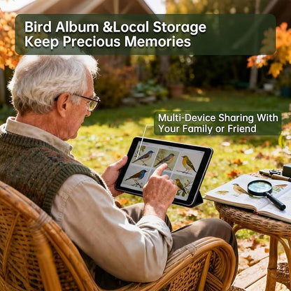 DETIKO Bird Feeder with Camera, 2K HD 147° Wide Angle, Live View, Solar Powered, IP65 Outdoor, 2.4GHz Wi-Fi, Night Vision, Motion Alerts, Local Storage, AI Bird ID 2,800+ Species, Family Sharing