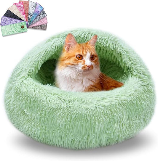 Cat Beds for Indoor Cats,Cat Cave for Puppy and Kitty,Calming Small Dog Bed for Small Dogs with Cover Cave,Cozy Warming Fluffy Washable Anti-Slip Pet Sleeping Bag(20 * 20inch,Green)
