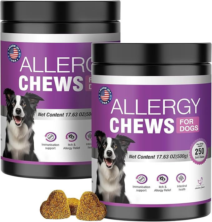 Dog Allergy Chews 500PCs,Dog Allergy and Itching Skin Relief Anti Itch Aller Immune Bites for Dogs Itching Licking Paws Treatment Relief Itchy Aller Probiotics Vitamins for Skin and Coat Allergies