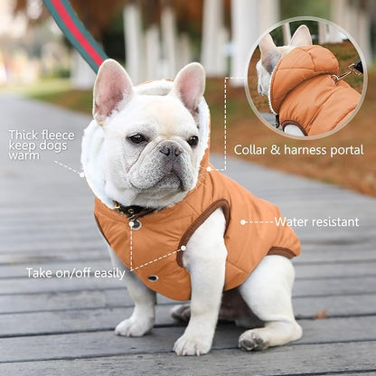 Windproof Waterproof Dog Coat Fleece & Cotton Lined Warm Jacket, Cold Weather Pet Apparel Clothes Vest for Small Medium Large Dogs Khaki