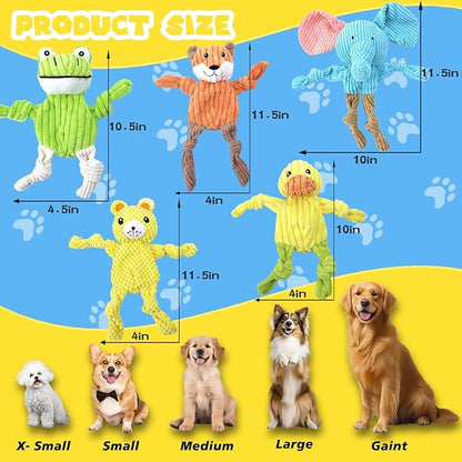 MRSOHRET 5 Pack Squeaky Dog Toys, No Stuffing Plush Dog Chew Toy Puppy Teething Toys to Keep Them Busy, Chewer Tough Durable Crinkle Interactive Dogs Toy Bundle for Small Medium Large Dogs